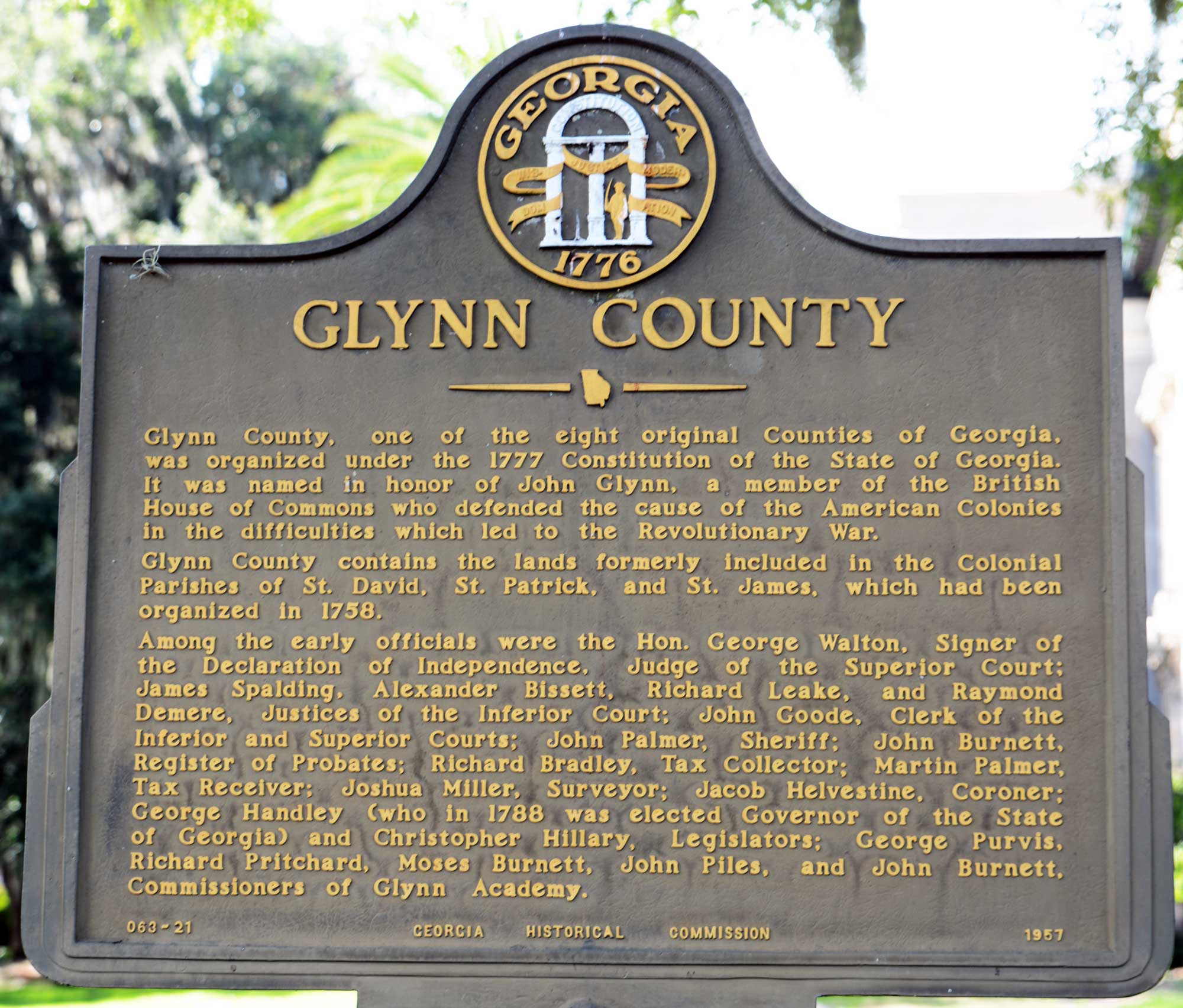 Historical marker in Glynn County Georgia